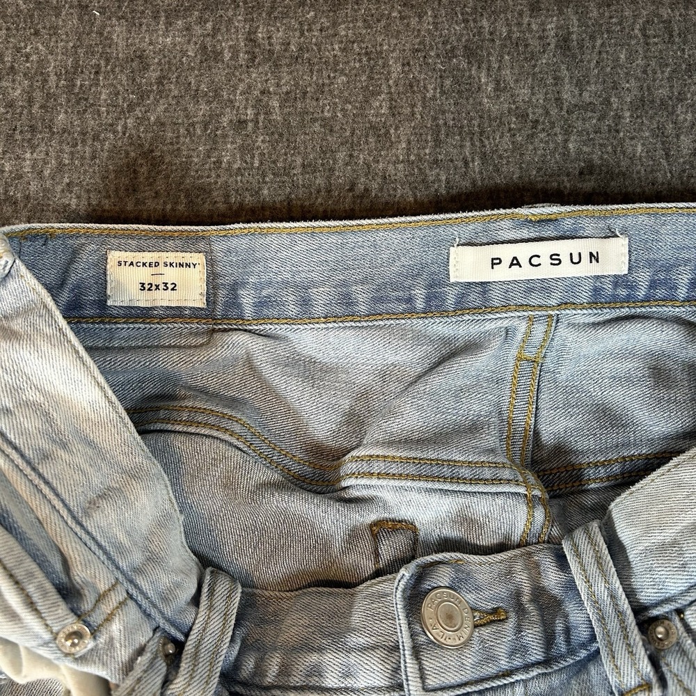 Pacsun Pants Mens 32x32 Fits 34x31 Stacked Skinny Stretch Lightwash Faded Y2K - Picture 5 of 13